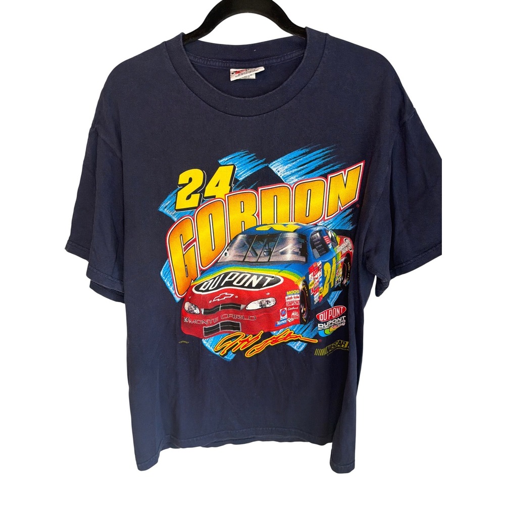 Vintage 1998 Jeff Gordon NASCAR T-Shirt Chase Authentics DuPont 24 Navy Blue L